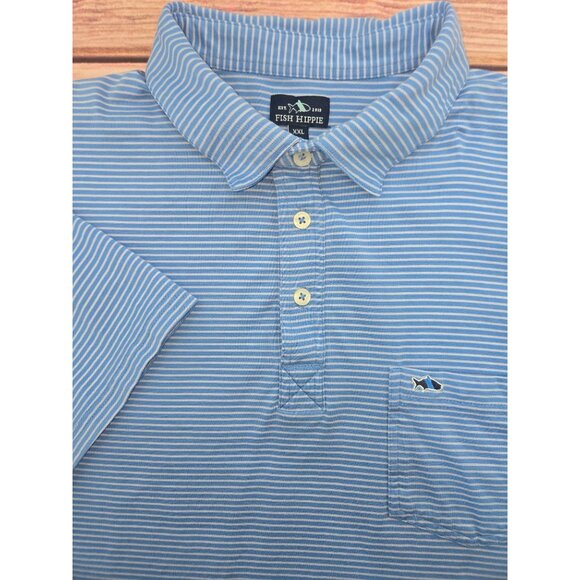 Fish Hippie Mens Blue Striped Polo XXL - Picture 4 of 8